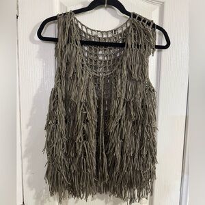 Fringe Sleeveless Top - Olive